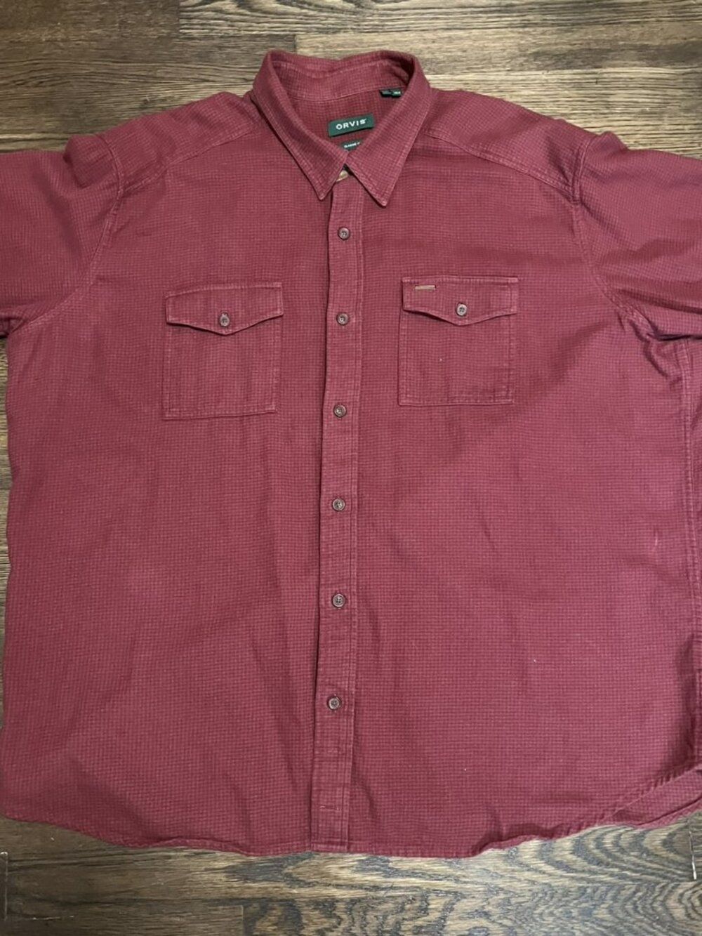 Orvis Men's Classic Fit Burgundy Textured Long Sleeve Button Down Shirt - XXL